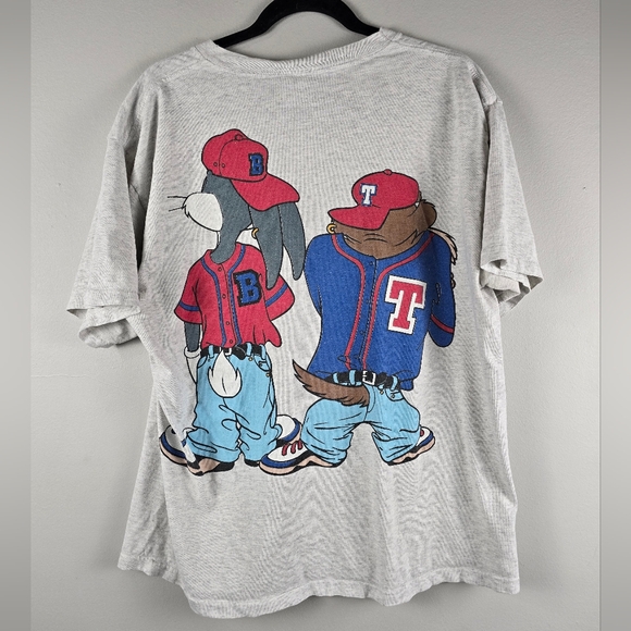 Vintage 1992 Looney Tunes Bugs Bunny Taz Hip hop double sided Graphic T-Shirt - Picture 2 of 9